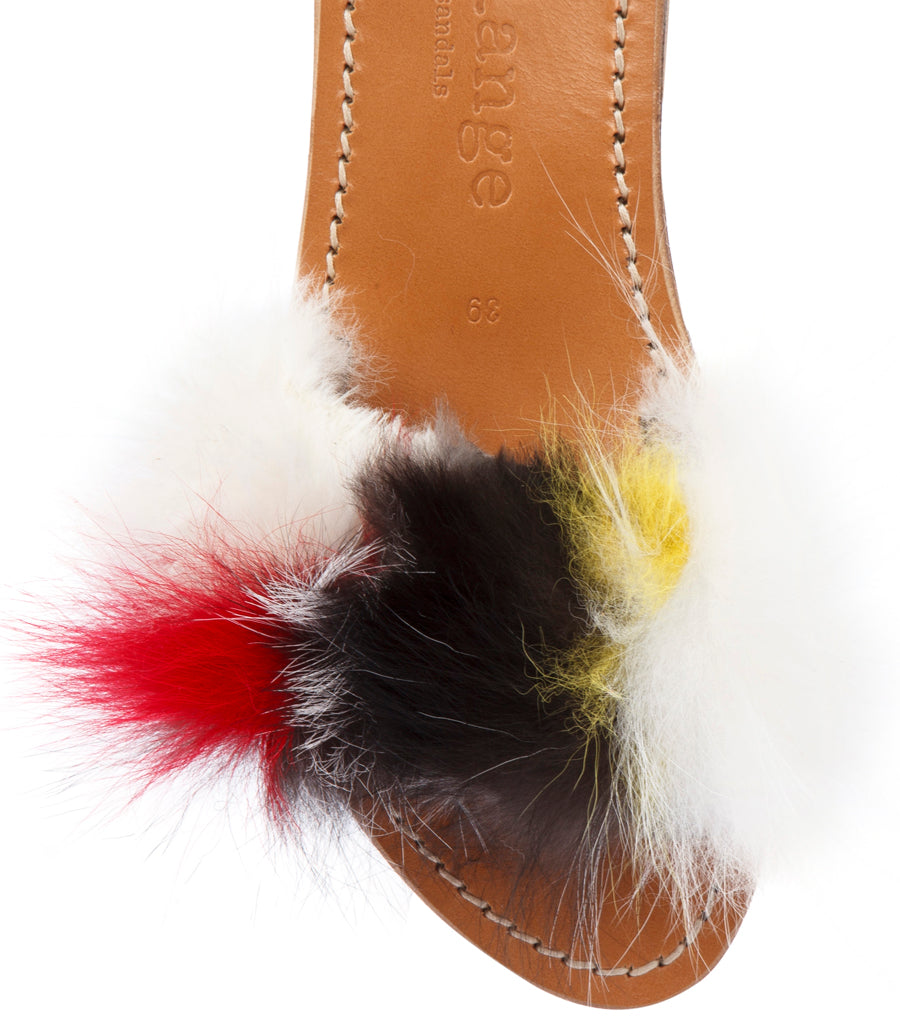 STRIPE FUR TRIMMED FLIP FLOP SANDALS MULTI