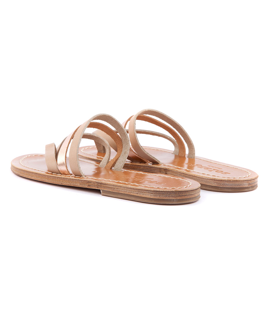 SKYROS FLAT SANDALS IN SOFT LEATHER ROSE GOLD