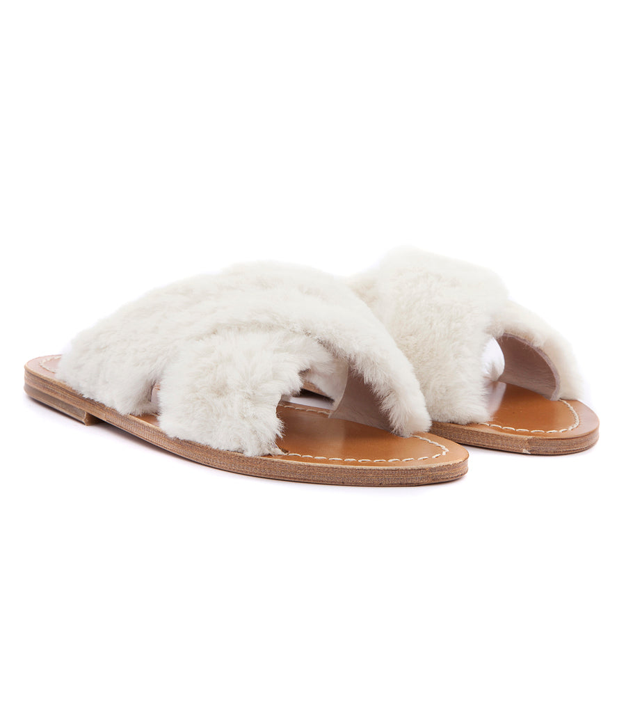 ARIS FUR CRISS CROSS FLAT SANDALS