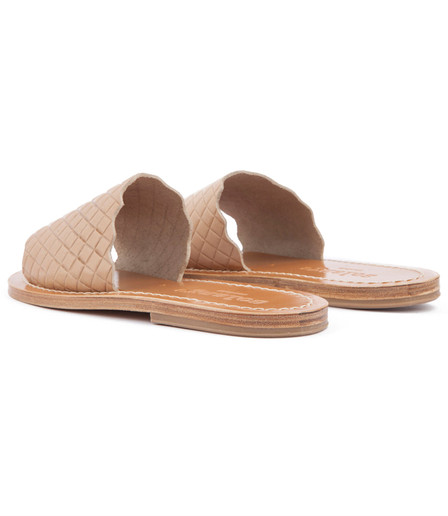 STRIPE SLIDE SANDALS IN TEXTURED LEATHER FT WAVY HEM