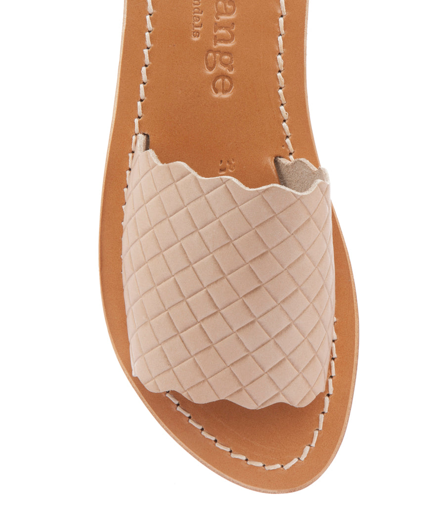 STRIPE SLIDE SANDALS IN TEXTURED LEATHER FT WAVY HEM