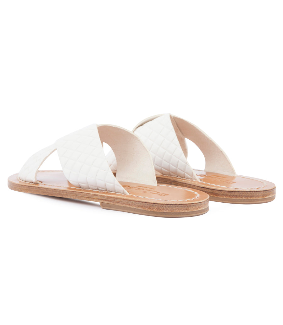 ARIS SANDALS IN TEXTURED LEATHER FT WIDE CRISSCROSS STRAPS WHITE