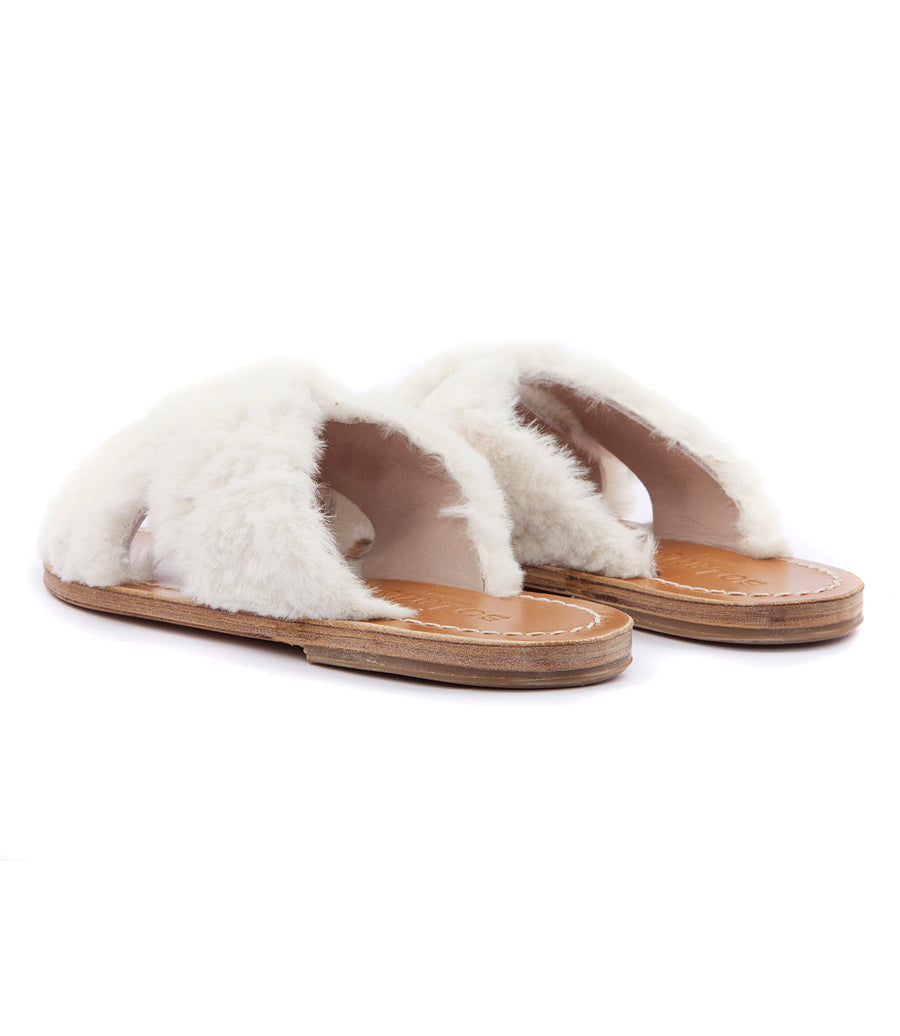 ARIS FUR CRISS CROSS FLAT SANDALS
