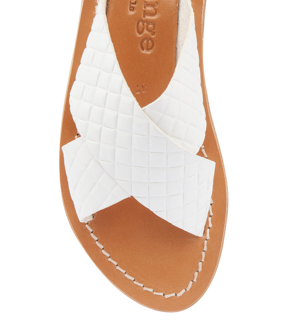 ARIS SANDALS IN TEXTURED LEATHER FT WIDE CRISSCROSS STRAPS WHITE