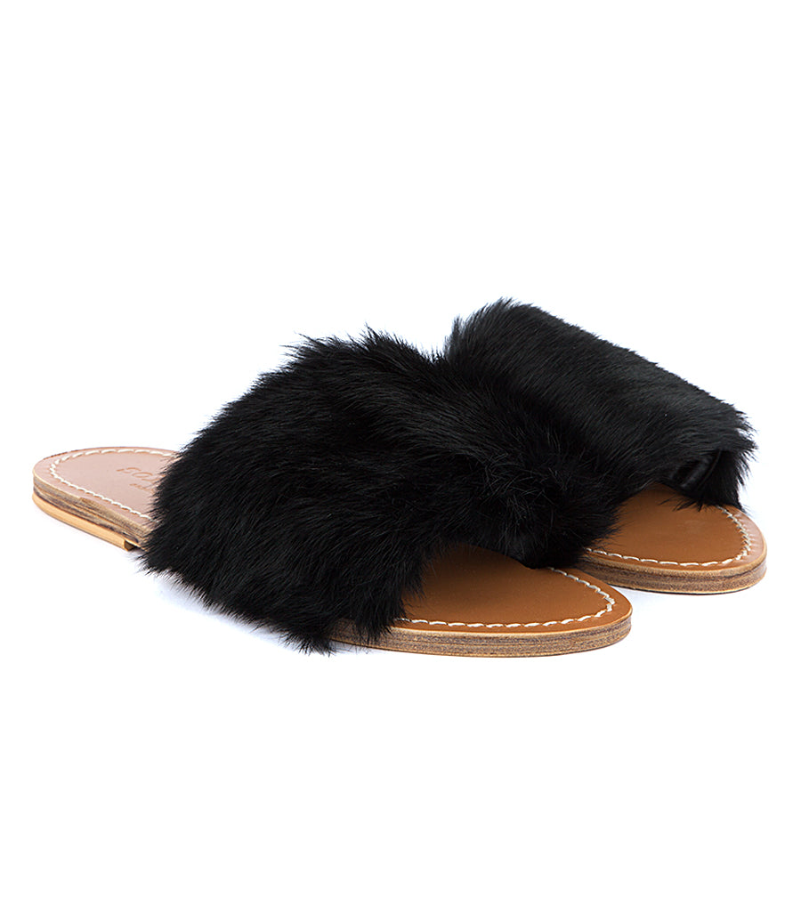 STRIPE FUR TRIMMED SANDALS