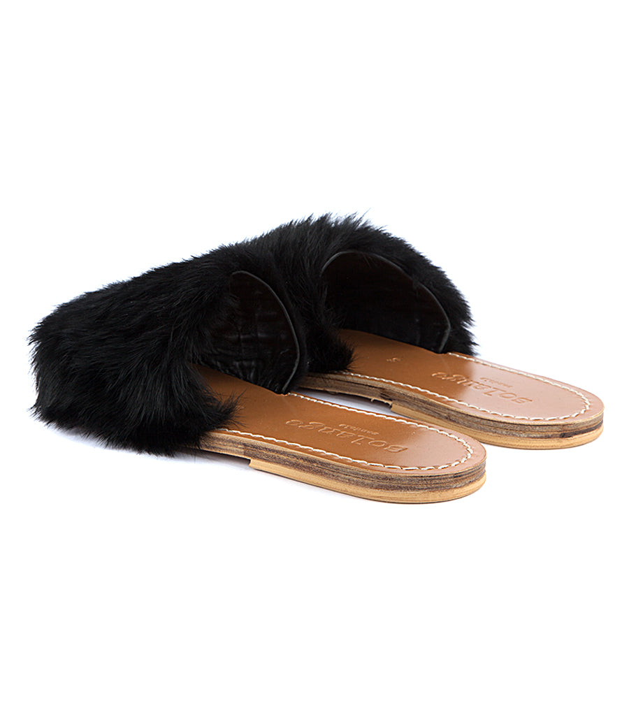 STRIPE FUR TRIMMED SANDALS
