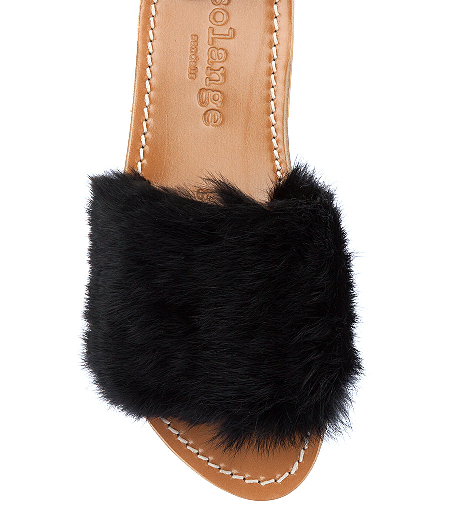 STRIPE FUR TRIMMED SANDALS