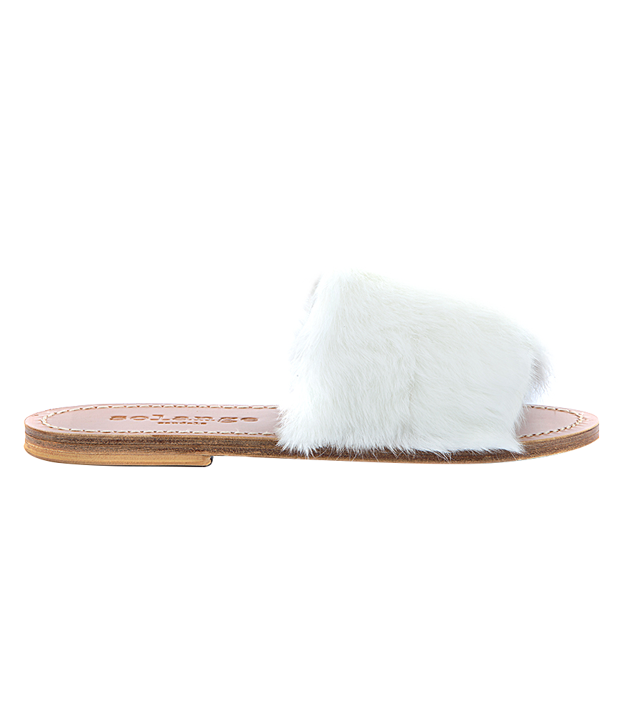 STRIPE FUR TRIMMED SANDALS