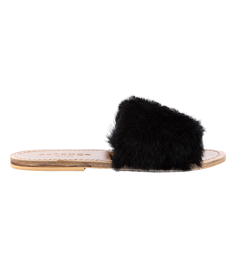 STRIPE FUR TRIMMED SANDALS