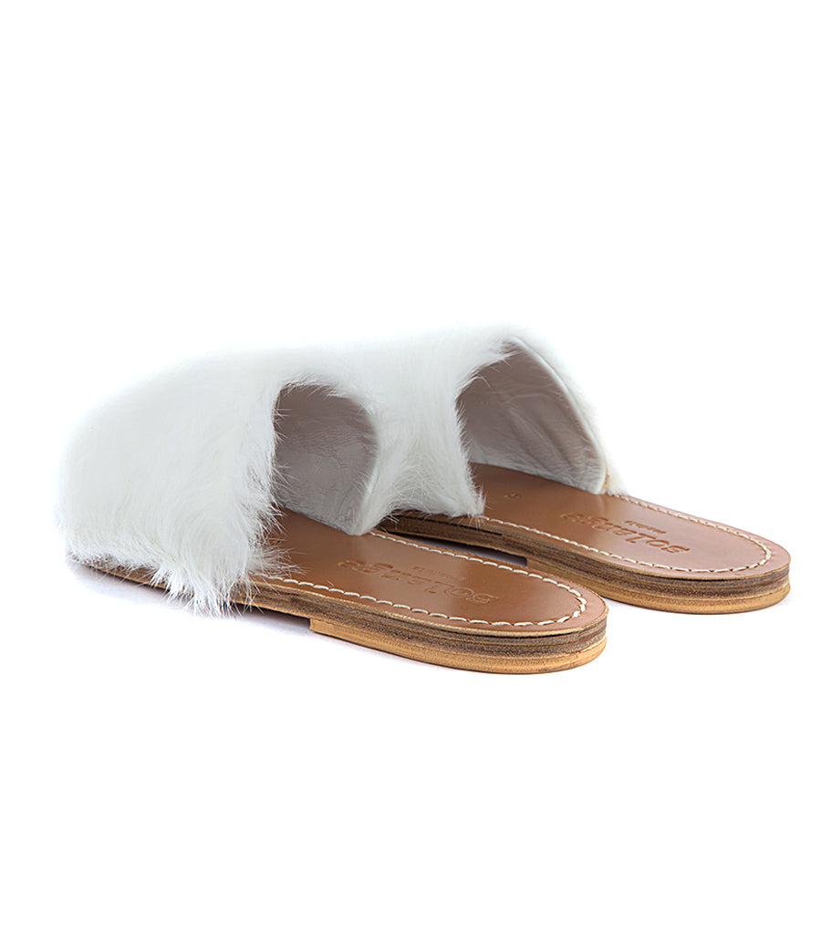 STRIPE FUR TRIMMED SANDALS