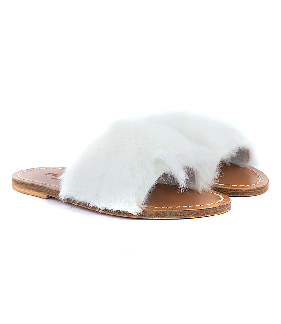 STRIPE FUR TRIMMED SANDALS