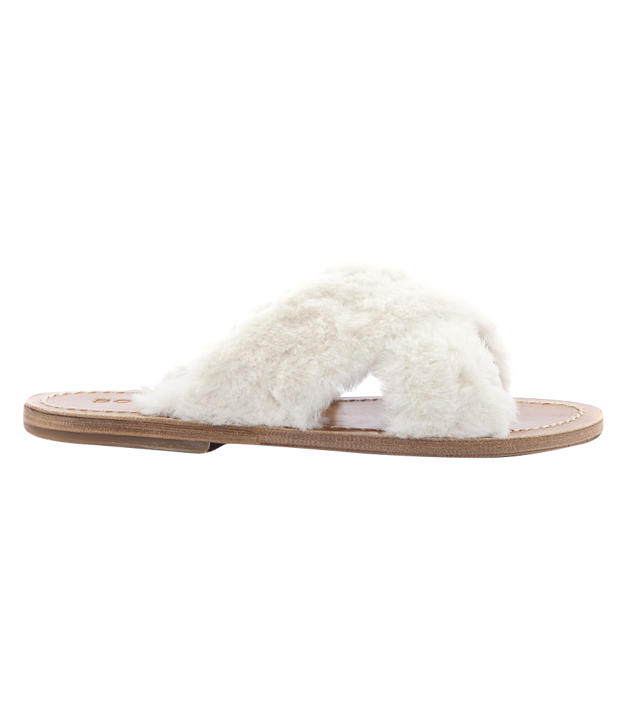 ARIS FUR CRISS CROSS FLAT SANDALS