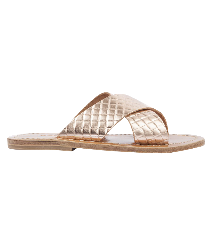 ARIS SANDALS IN TEXTURED LEATHER FT WIDE CRISSCROSS STRAPS ROSE GOLD