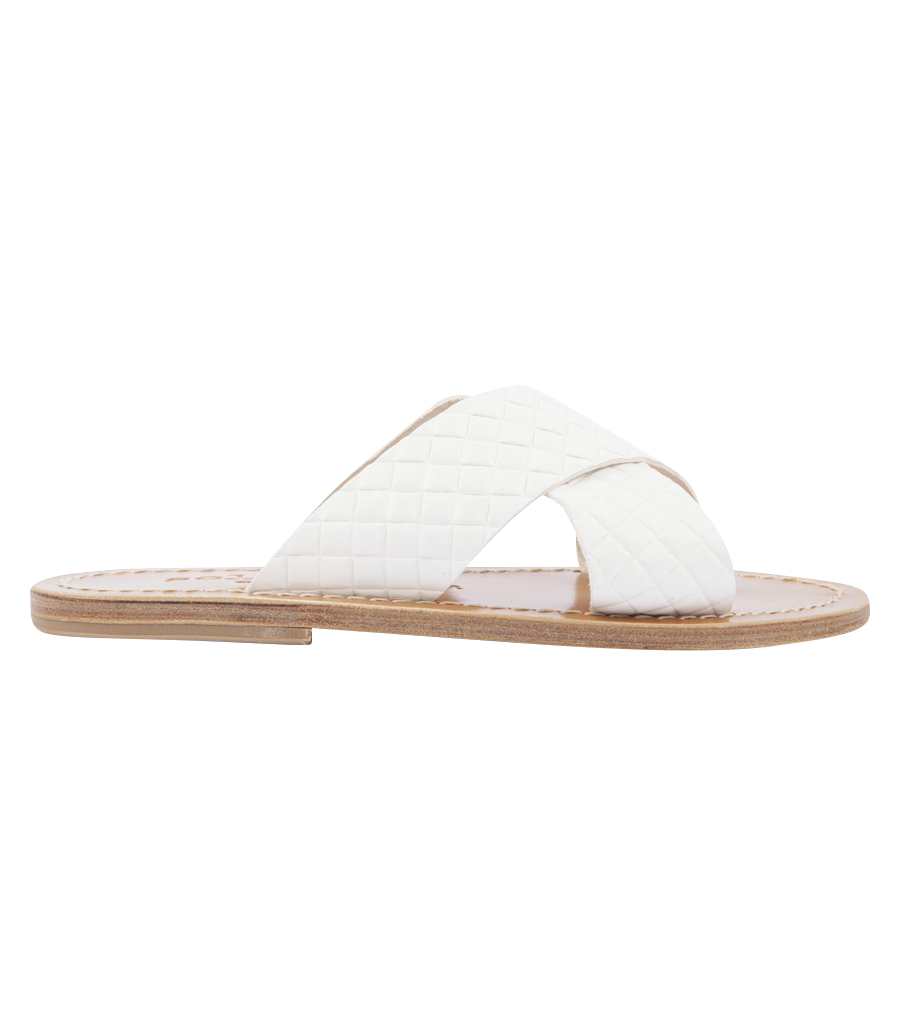 ARIS SANDALS IN TEXTURED LEATHER FT WIDE CRISSCROSS STRAPS WHITE