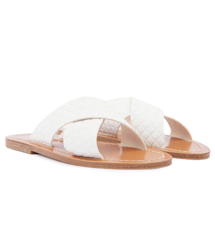 ARIS SANDALS IN TEXTURED LEATHER FT WIDE CRISSCROSS STRAPS WHITE
