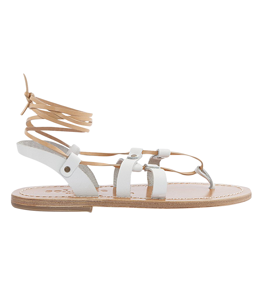 ACHILLE ANKLE TIED FLAT SANDALS WHITE